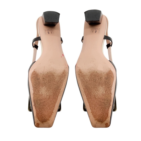 ROGER VIVIER BLACK / IVORY / GOLD BUCKLE LOW HEEL LEATHER SLINGBACK PUMPS - Picture 6 of 7